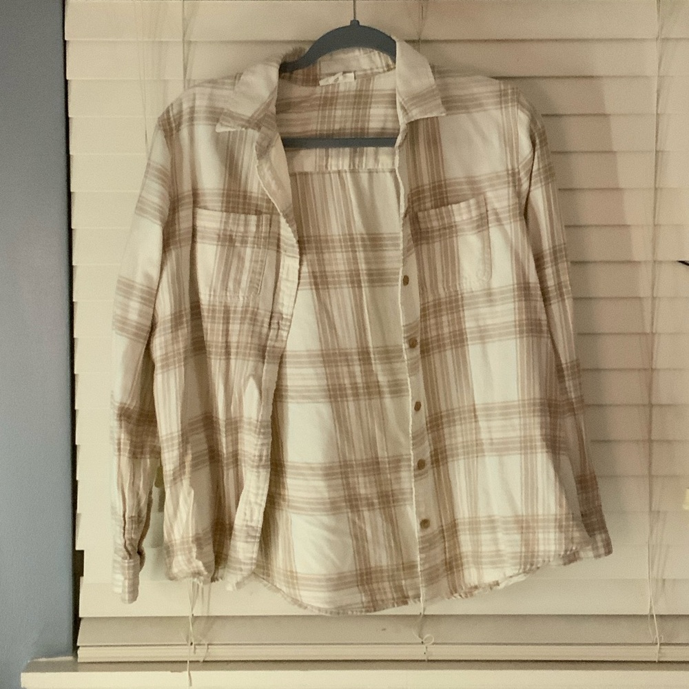 a.n.a Tan Plaid Shirt